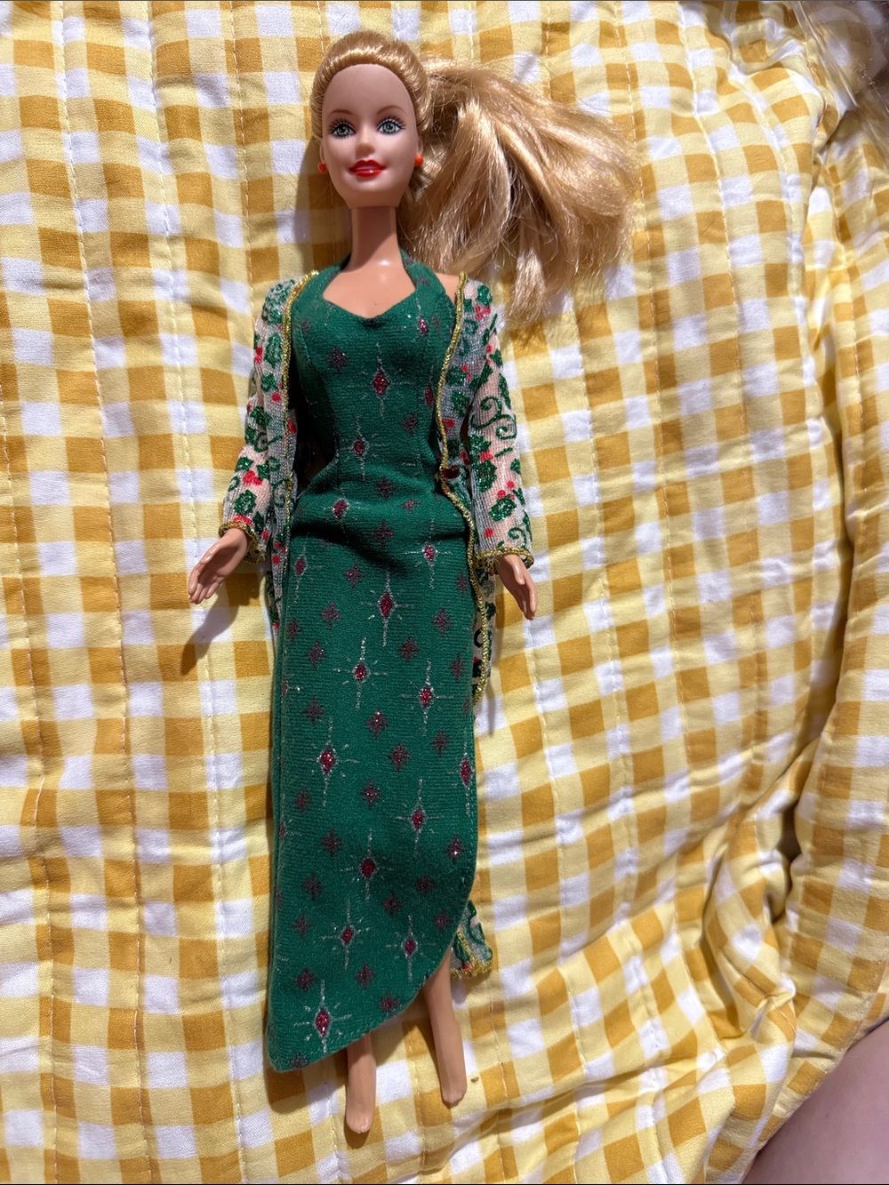 barbie halter dress doll in SparklingGreen Embroidered Maxi with Floral Cardigan white blue dress
